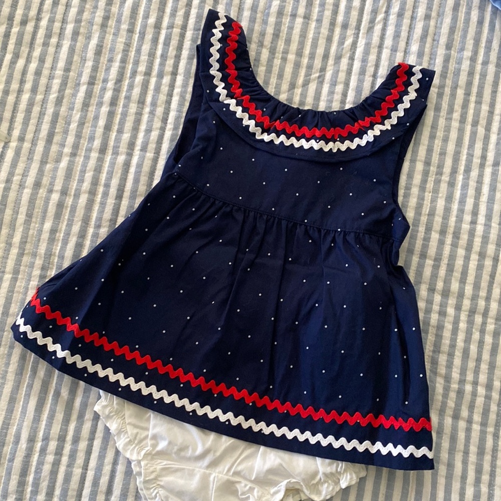 NWT Janie and Jack dress with bloomers.  Red, white& blue. Sz 18-24 months.